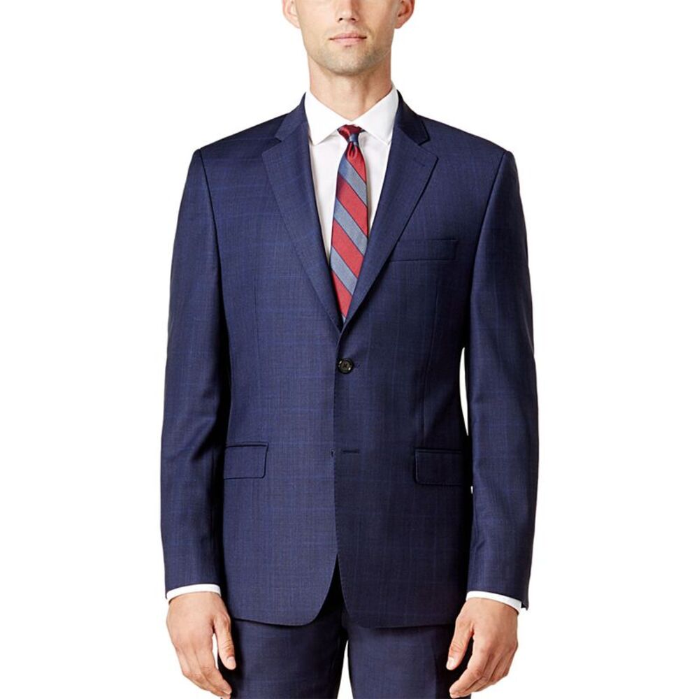 Lauren Ralph Lauren Mens Classic Fit Plaid Wool Suit Jacket 48 Regular Blue NWT